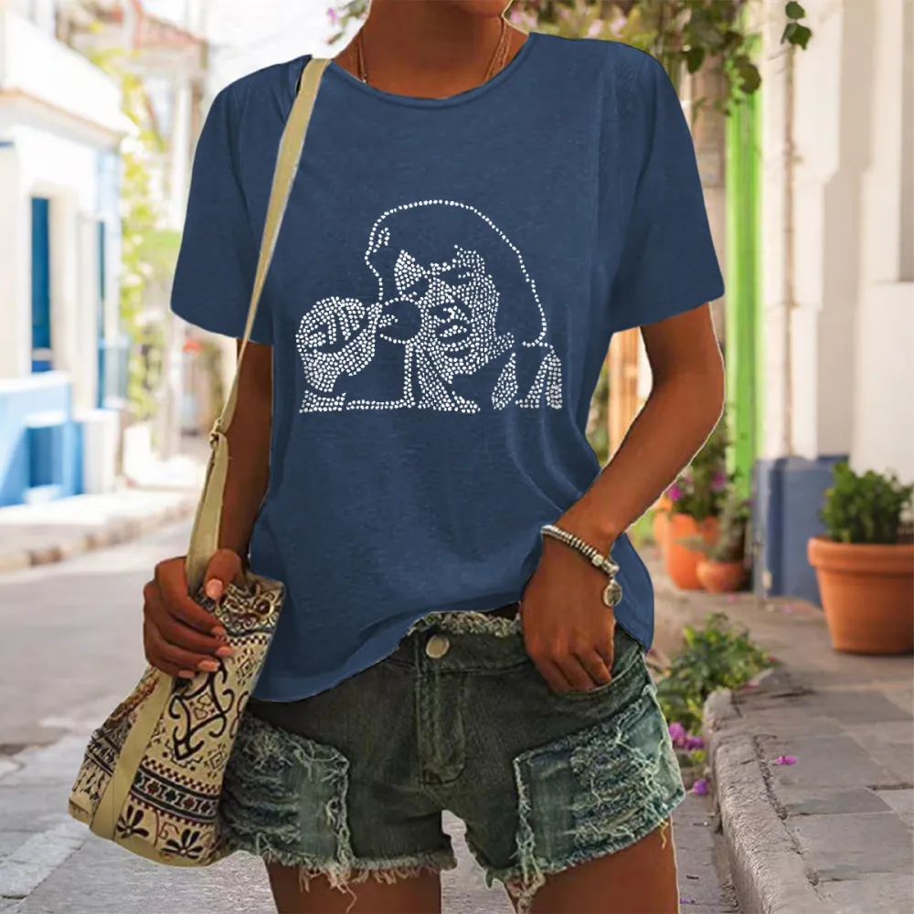 Women's The King Print Short Sleeve Round Neck Cotton T-Shirt