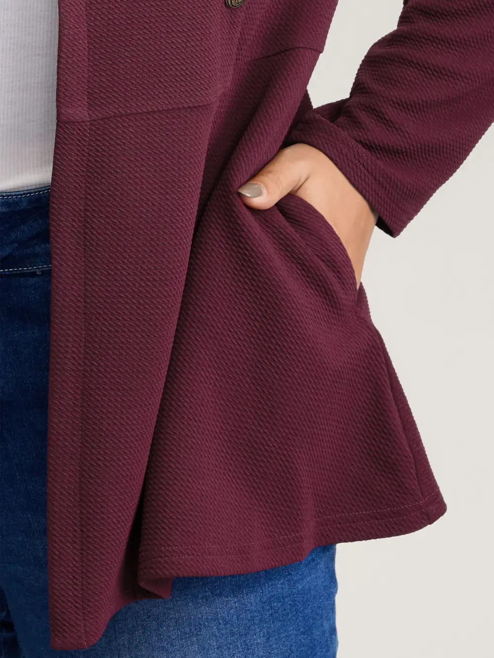 Textured Button Detail Pockets Jacket