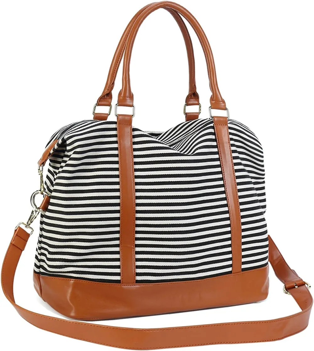 Ladies Canvas Weekender Bag Overnight Carry-on Tote Duffel in Trolley Handle