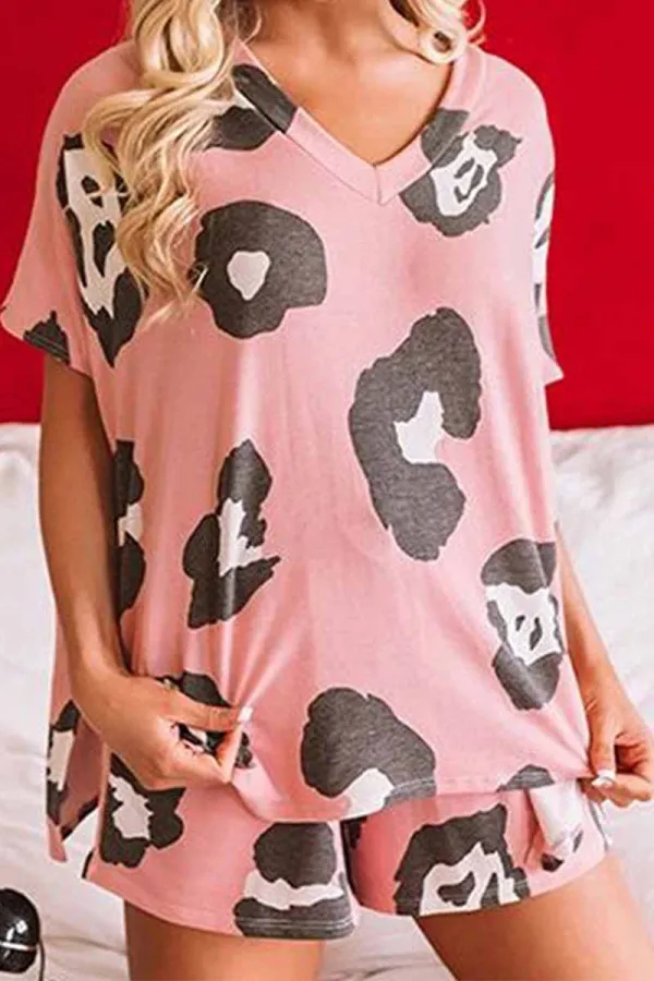 Florcoo Two-Piece Home v-Neck Loose Pattern Printing