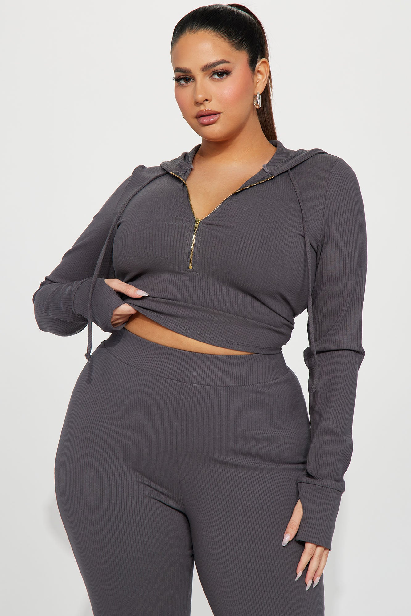 Laurie Ribbed Pant Set - Charcoal