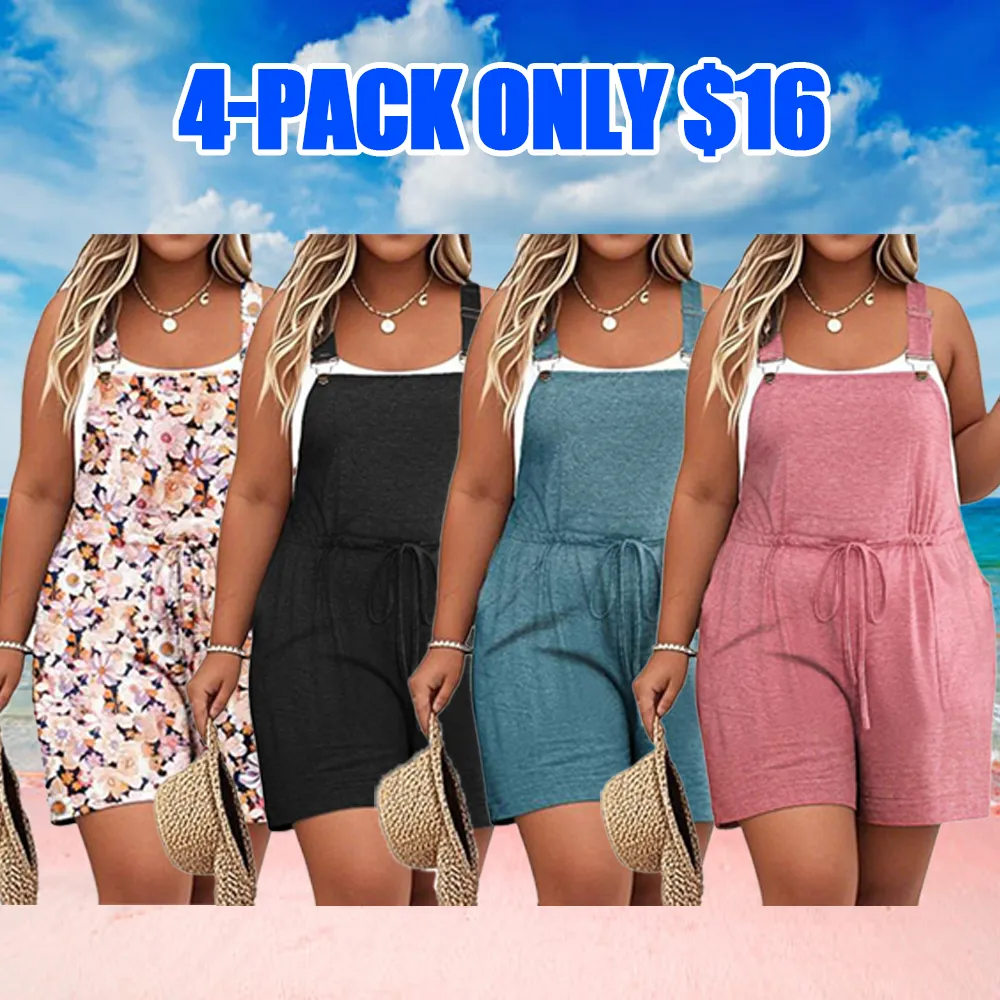 Women's Plus Size Drawstring Romper – Sleeveless Casual Jumpsuit with Pockets