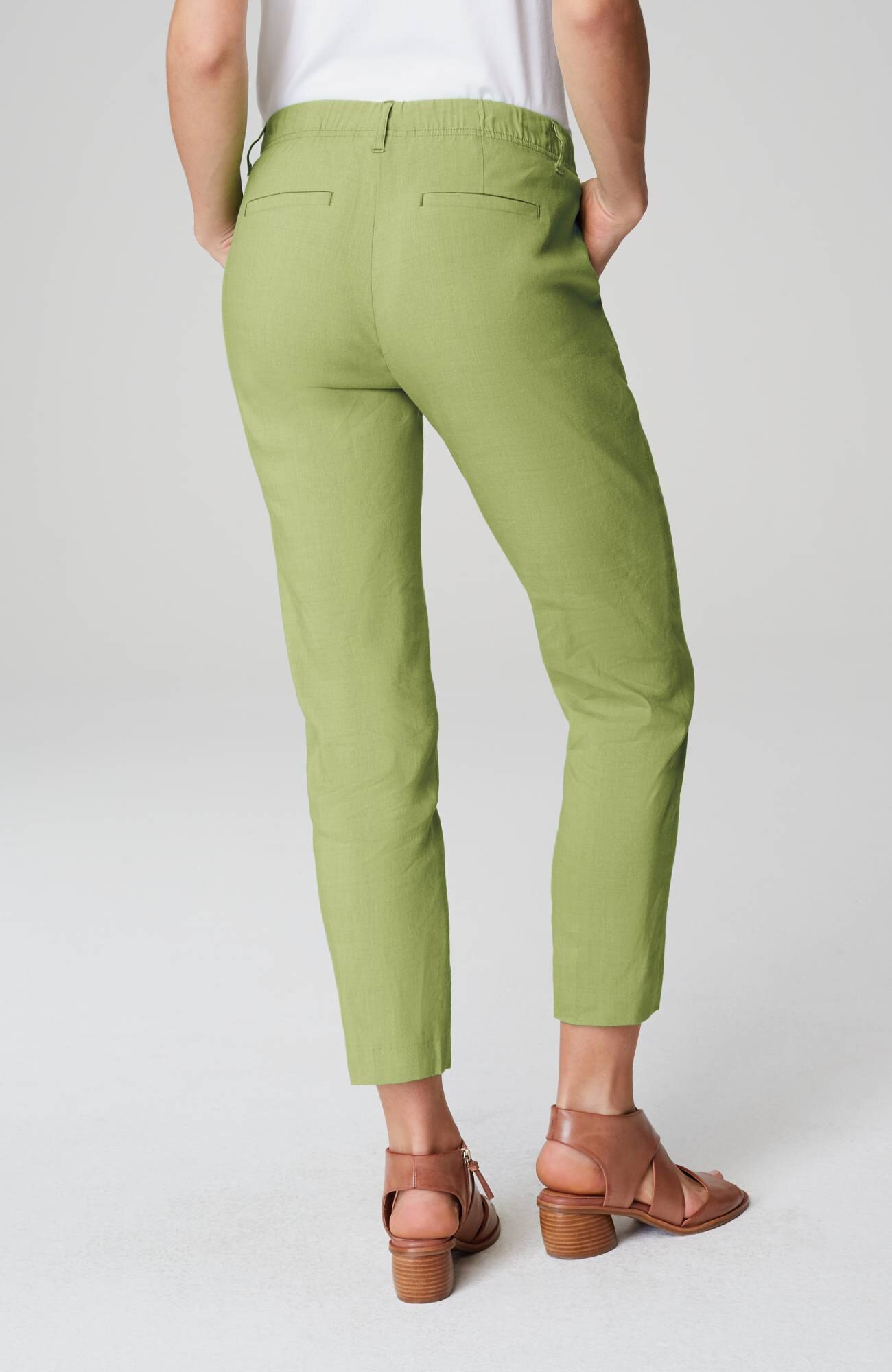 Pintucked Linen-Stretch Slim-Leg Pants