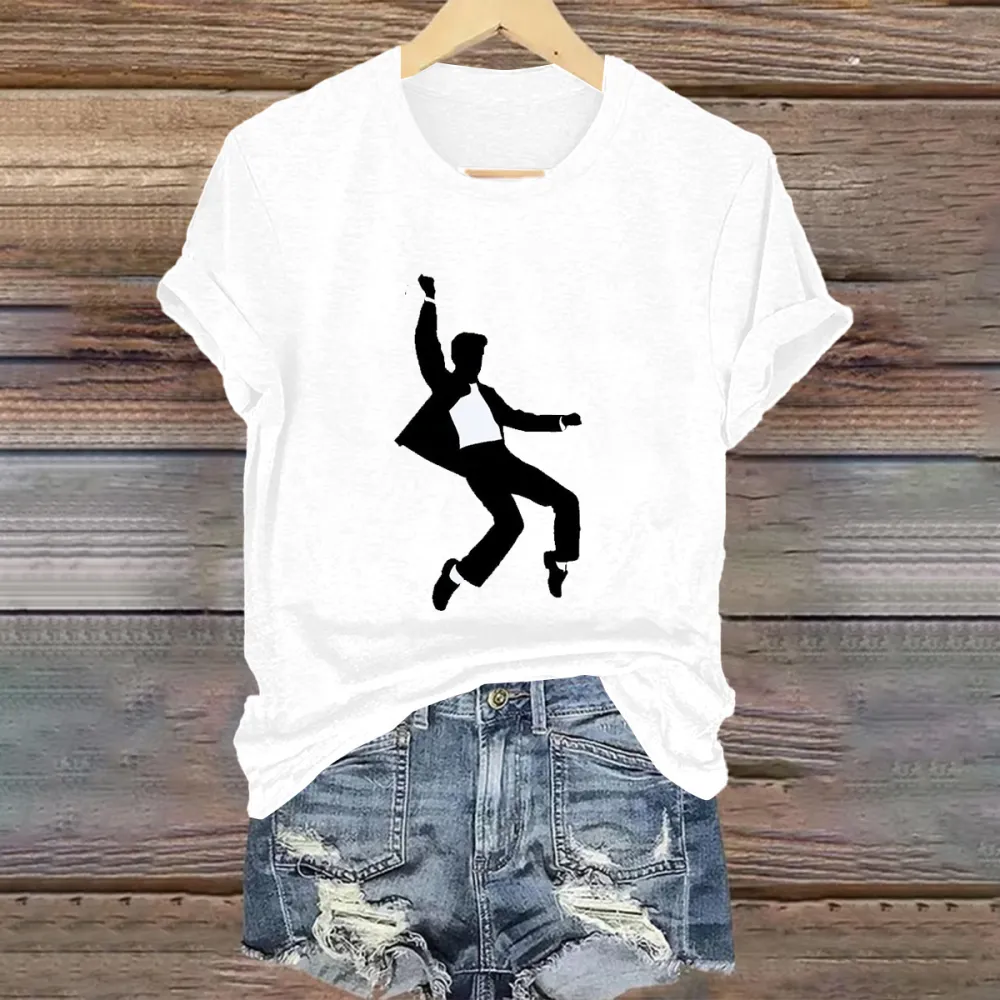 Women's The King People Silhouette Print Short Sleeve Round Neck Cotton T-Shirt