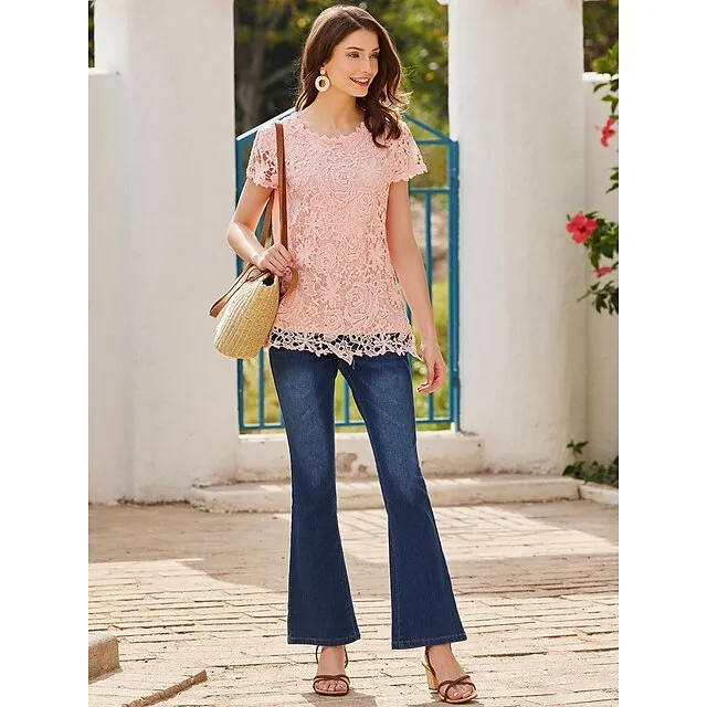 Women's Going Out Tops Blouse Cotton Plain Casual Lace