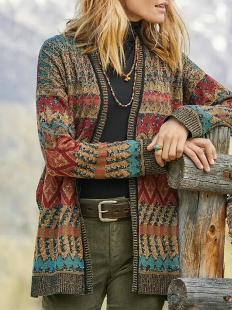Women's Vintage Ethnic Autumn V-Neck Sweater Cardigan