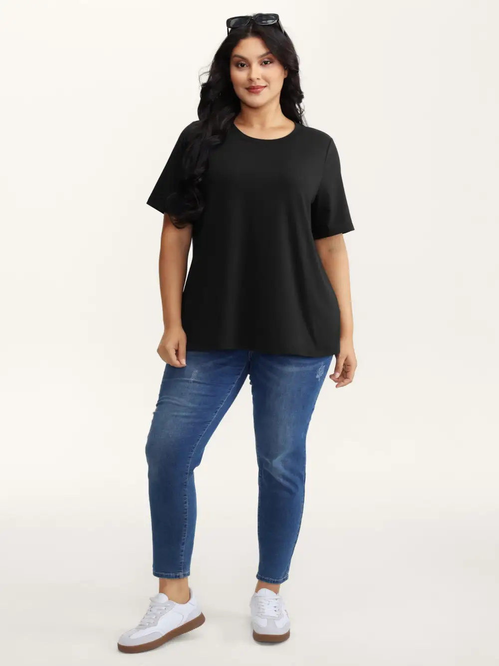 Stretchy Round Neck Solid T-Shirt