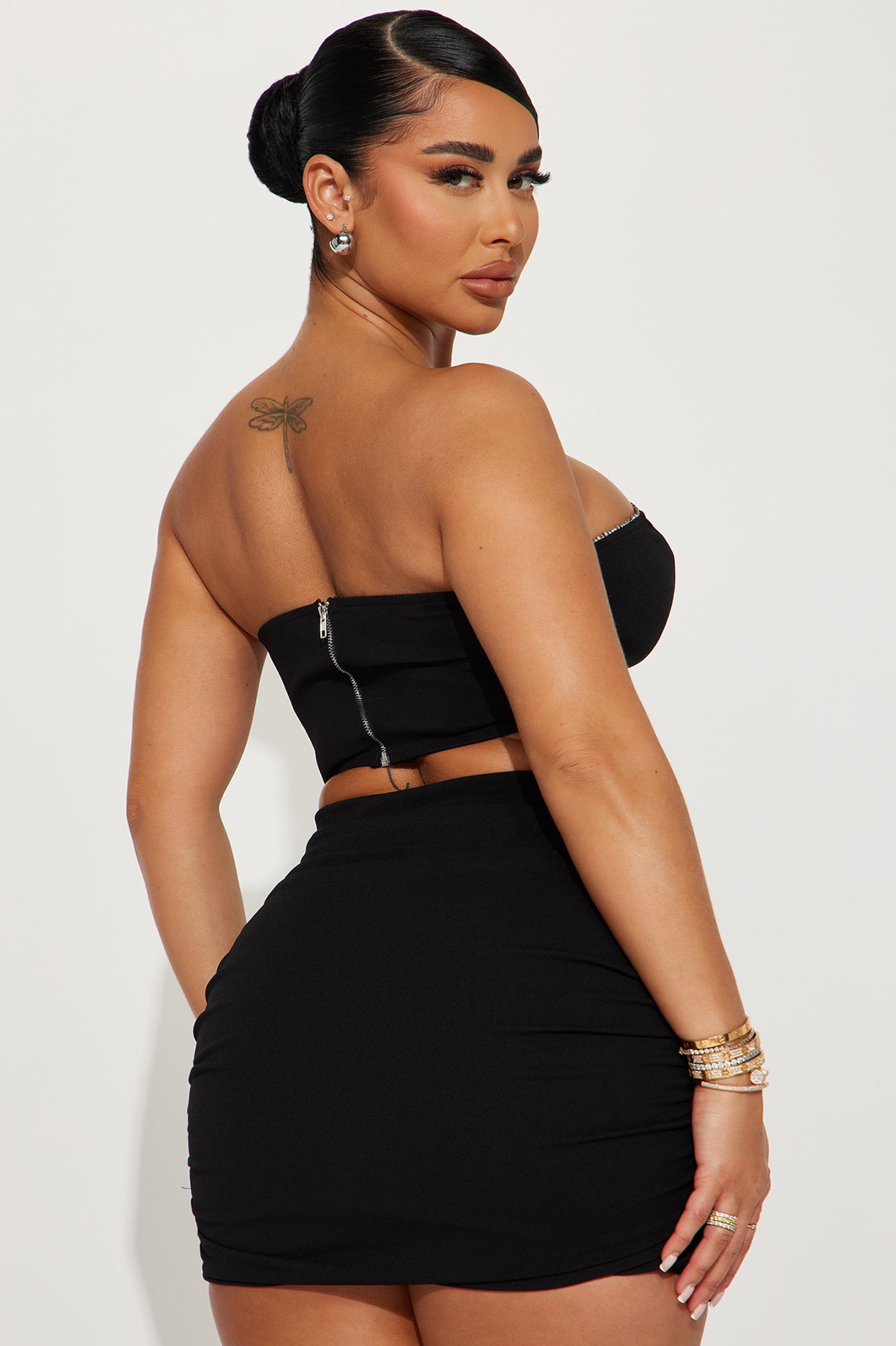 Love And Affection Rhinestone Skirt Set - Black