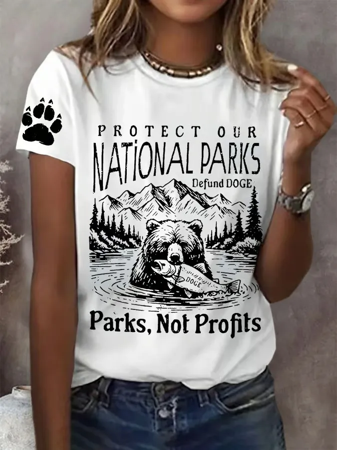 Women'S T-Shirt Women'S Retro Protect Our National Park Printed T-Shirt Pure Cotton Casual
