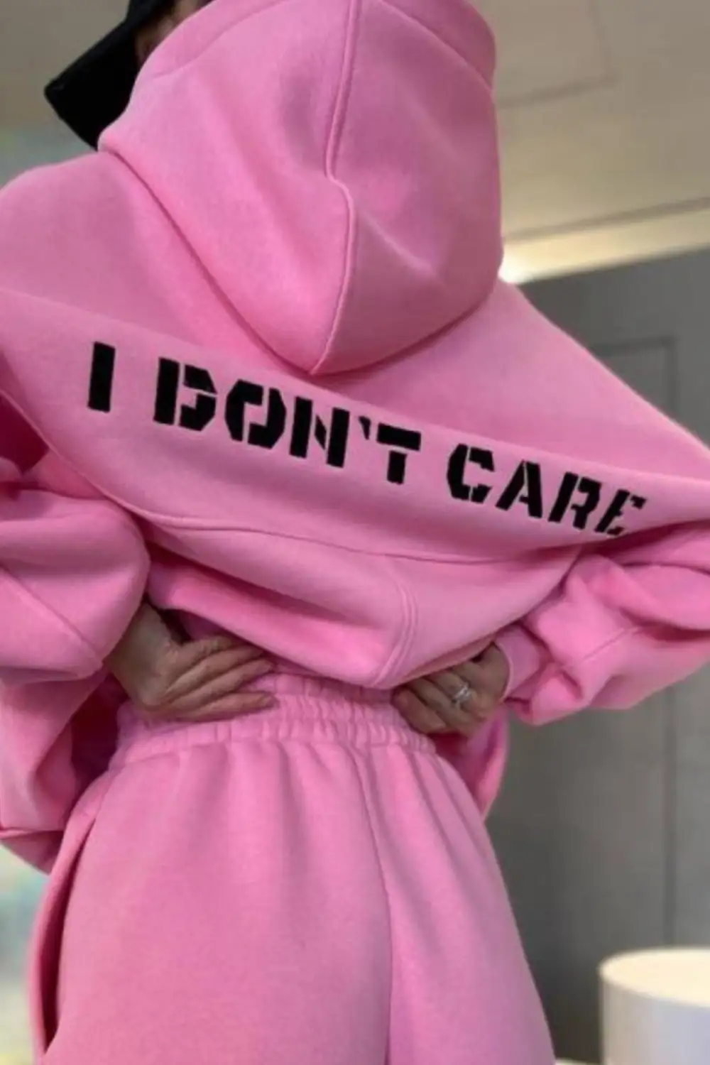 Letter Graphic Drawstring Hoodie Long Pants Suits