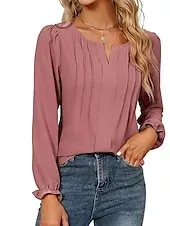 Women's Blouse Solid Color Elegant Daily Stylish Long Sleeve Puff Sleeve V Neck Regular Tops Work Daily Holiday Black Pink Summer Spring Fall
