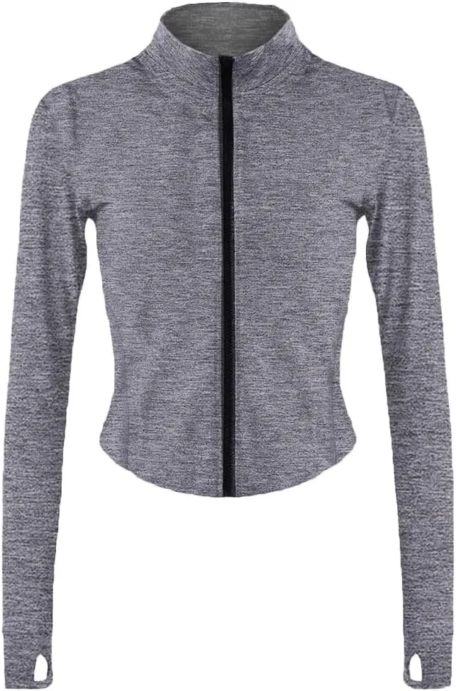 Womens Lightweight Full Zip Running Track Jacket Workout Slim Fit Yoga Sportwear with Thumb Holes