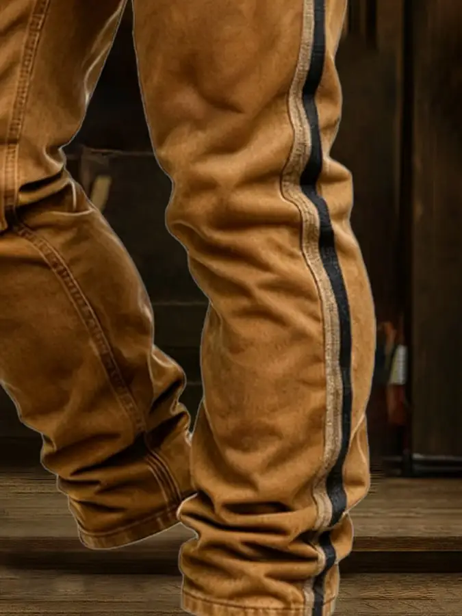 Men's Retro Outdoor Adventure Webbing Stitching Work Pants