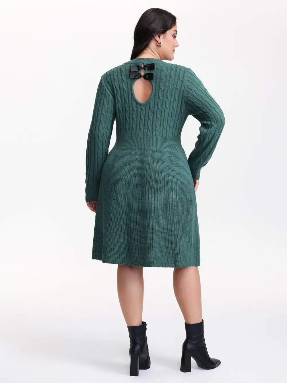 Back Cut Out Bows Cable Knit Sweater Dress