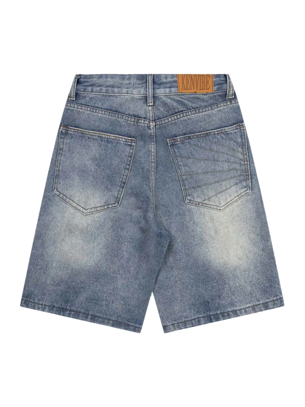 Washed Distressed Topstitch Denim Jorts - 2067
