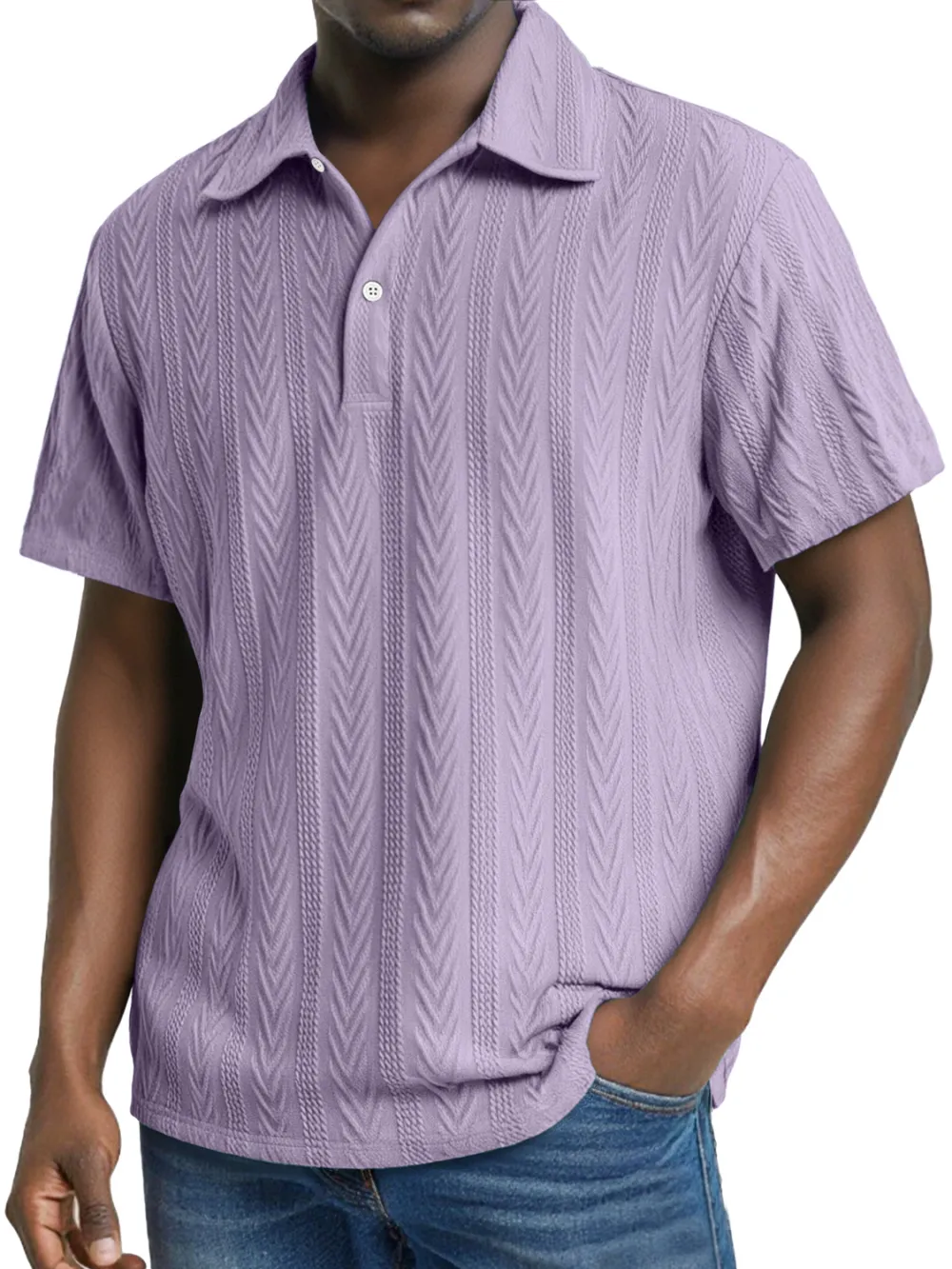 Men's Daily Jacquard Texture Casual Lapel Button Short-sleeved Polo Shirt