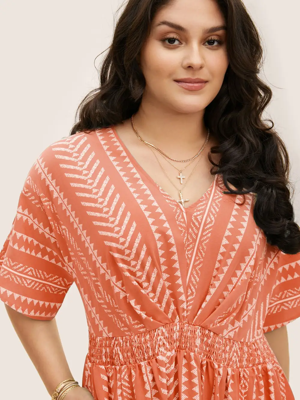 Solid Geometric Dolman Sleeve Pocket Shirred Split Hem Dress