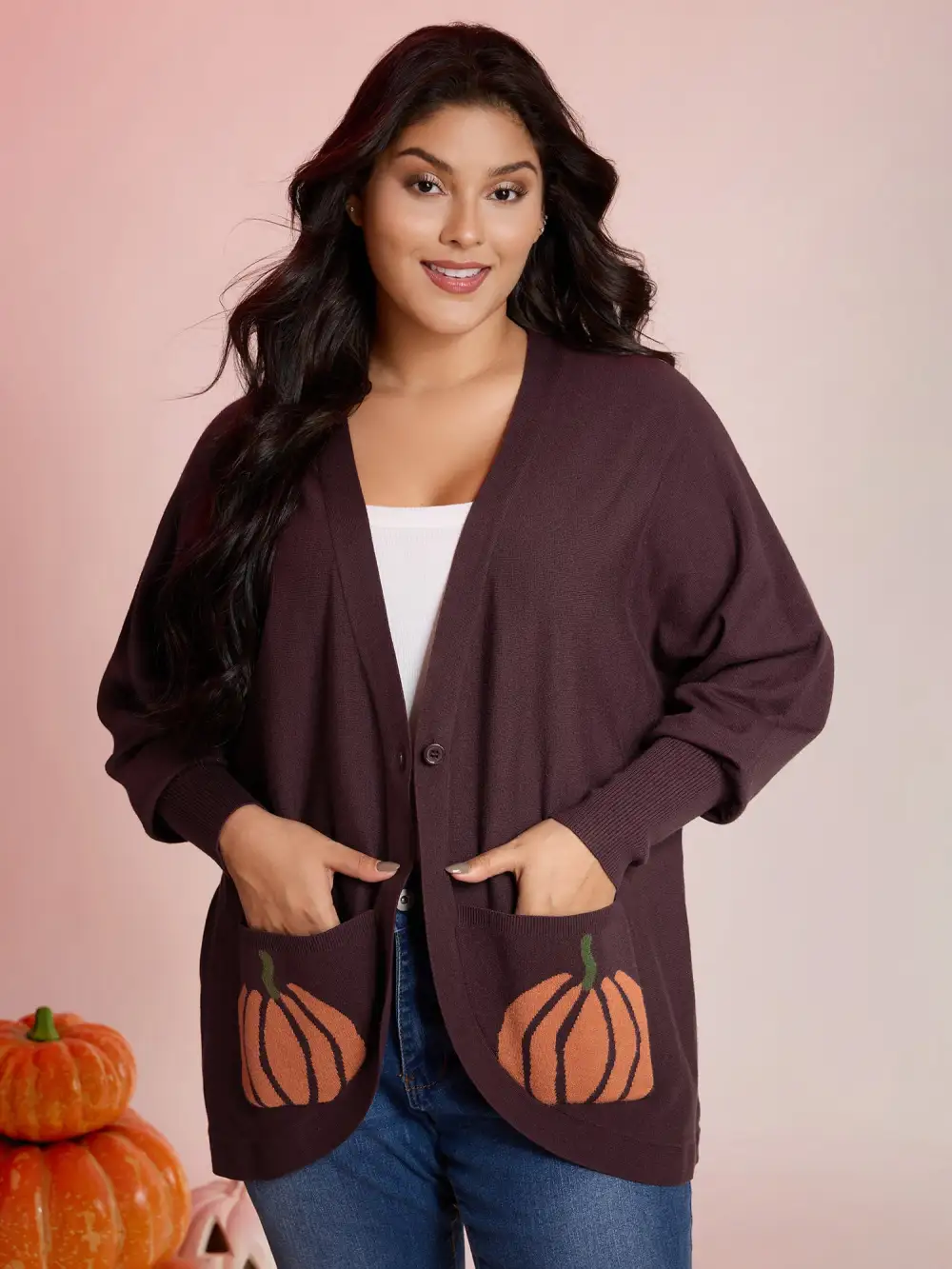 Supersoft Pumpkin Pockets Supersoft Curvy Hem Cardigan