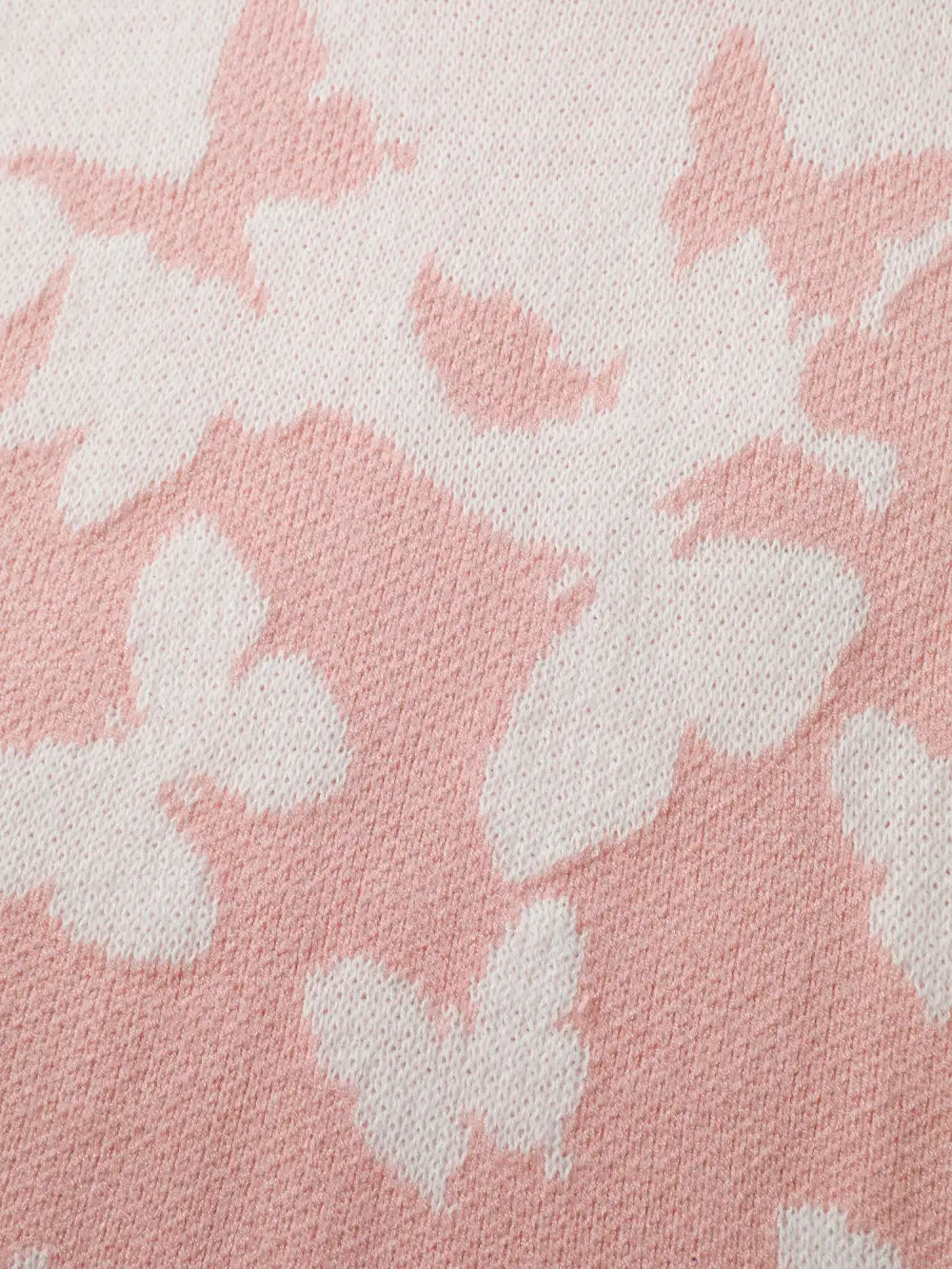 Butterfly Jacquard Pattern Ribbed Hem Pullover