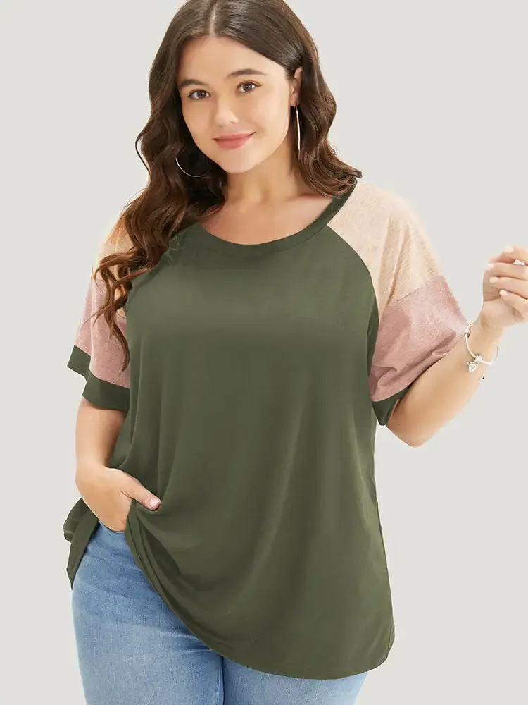 Colorblock Contrast Crew Neck Raglan Sleeve T-shirt