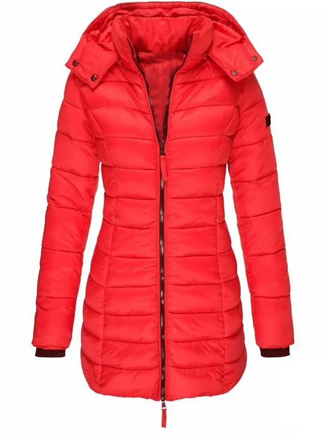 Women's Winter Coat Quilted Jacket Mid Length Puffer Coat Thermal Warm Parka with Pocket Fall Windproof Heated Coat  Zipper Hooded Lightweight Outerwear Long Sleeve Army Green Black