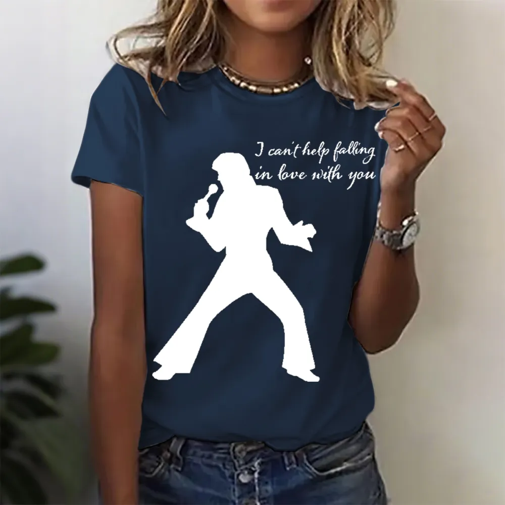 Women's  I Can'T Help Falling In Love With You Print Short Sleeve Round Neck Cotton T-Shirt
