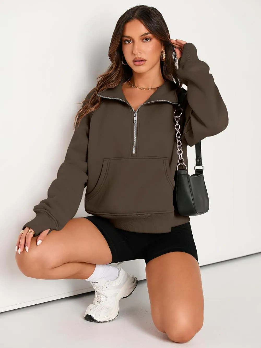 Womens Sweatshirts Half Zip Cropped Pullover Fleece Quarter Zipper Hoodies Fall outfits Clothes Thumb Hole