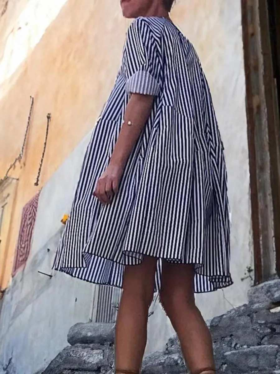 Women's Loose Striped 3/4 Sleeve Dress