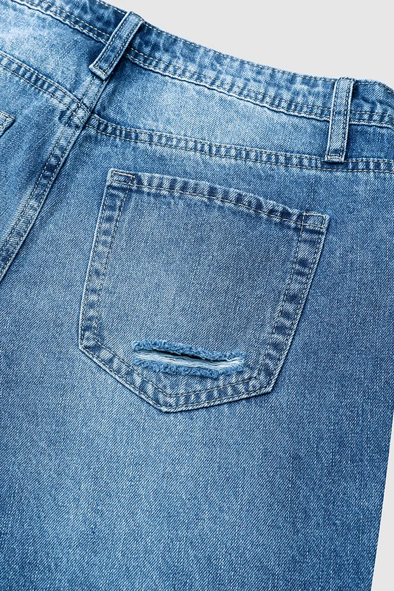 Ripped Raw Hem Zip Fly Jeans