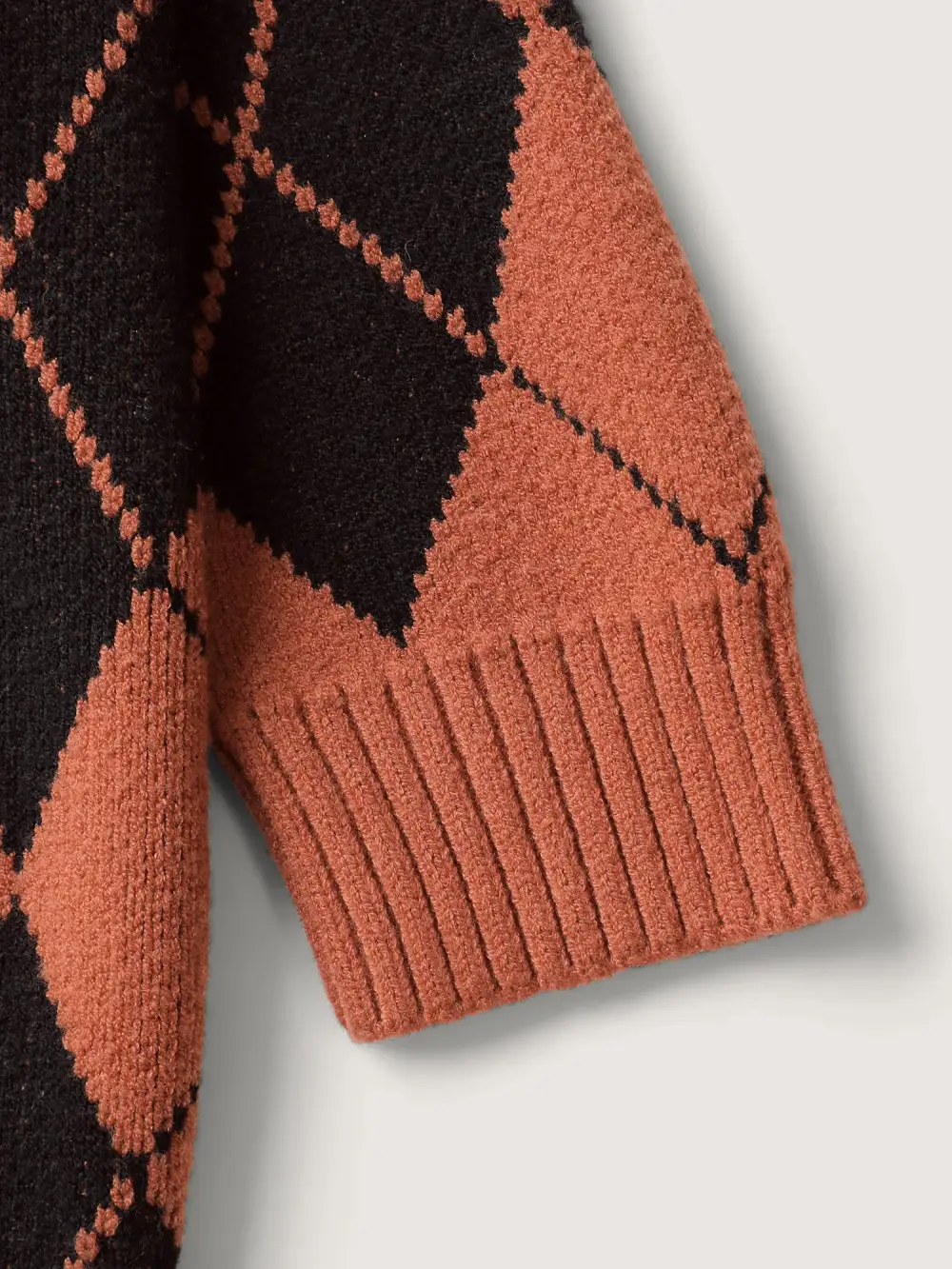 Checkered Jacquard Hooded Pockets Knit Cardigan