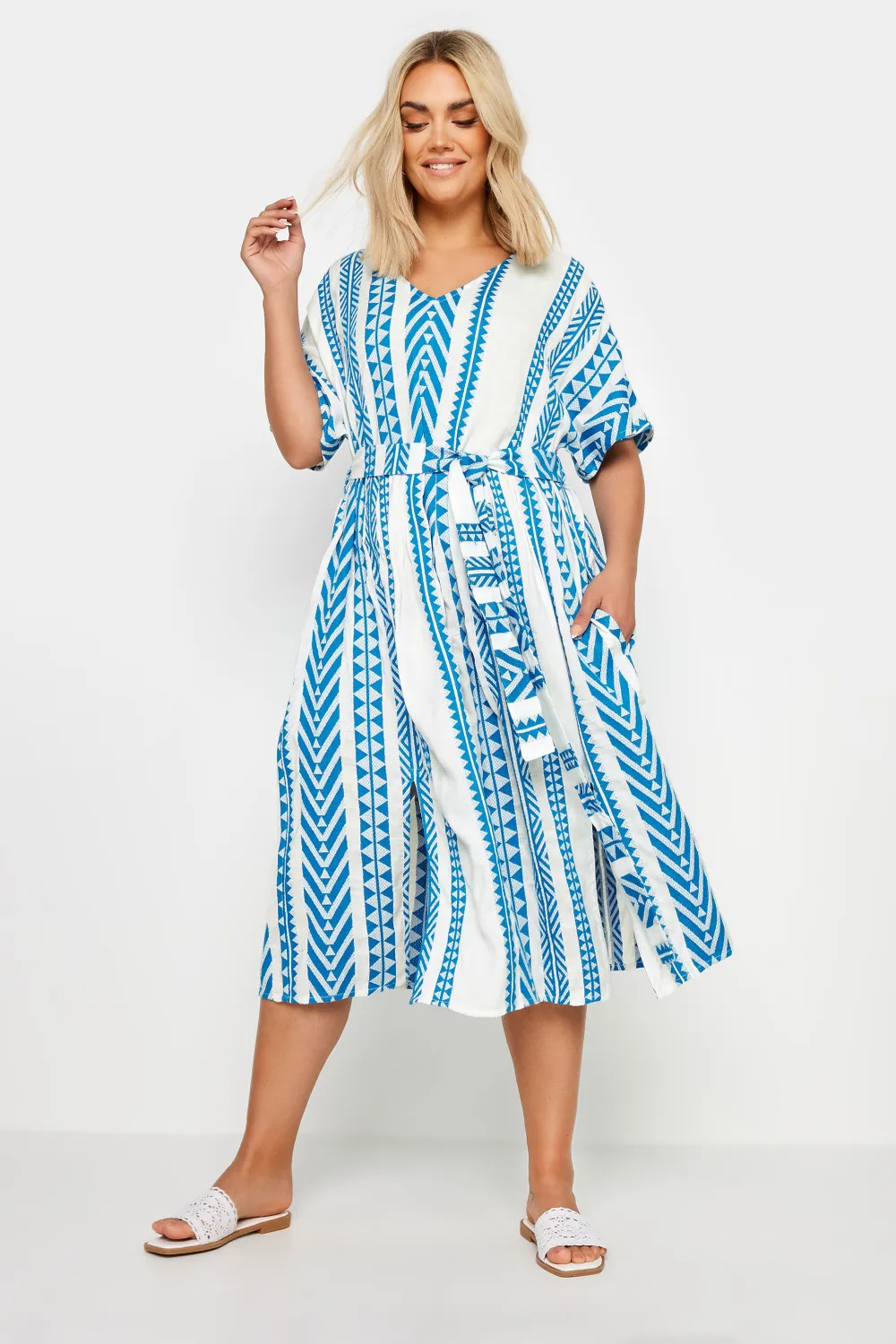 YOURS Curve Black & White Aztec Print Embroidered Maxi Dress