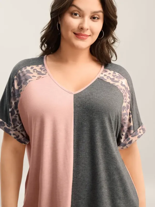 Leopard Print Color Contrast T-Shirt