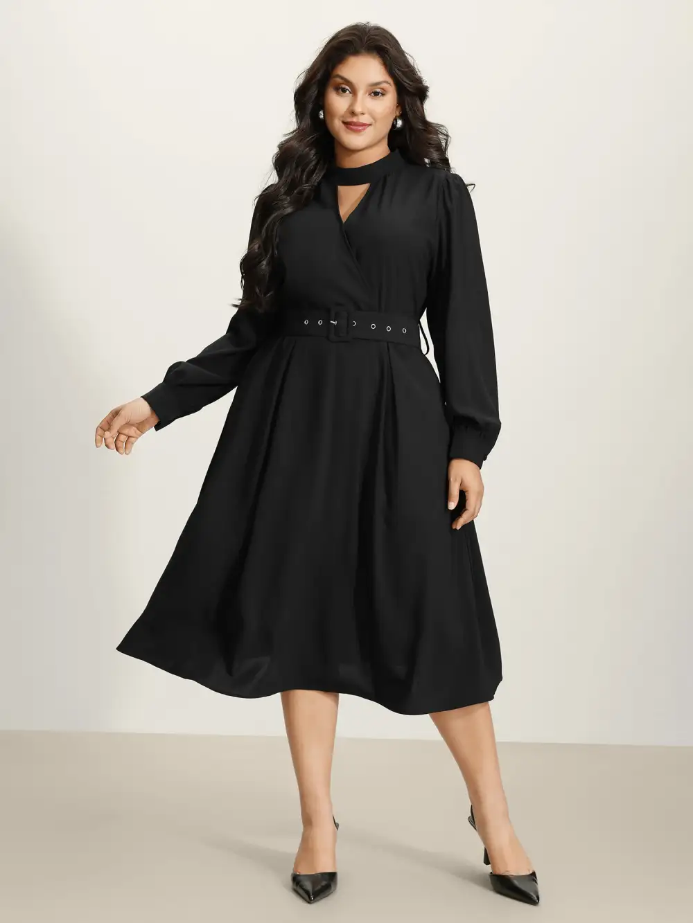 Collar Cut-Out Waist Tie Midi Dress