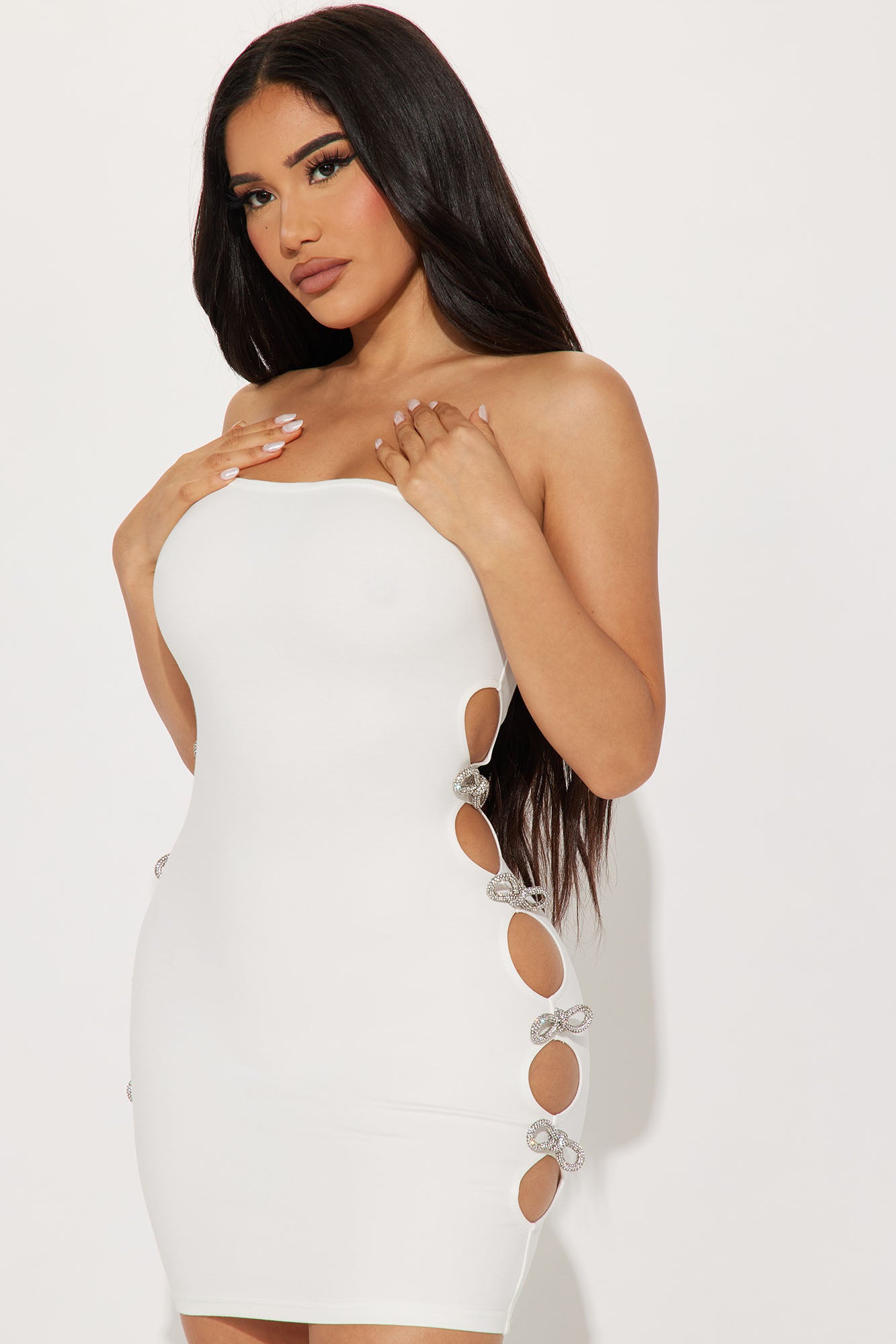 Bow Embellished Micro Mini Dress - White