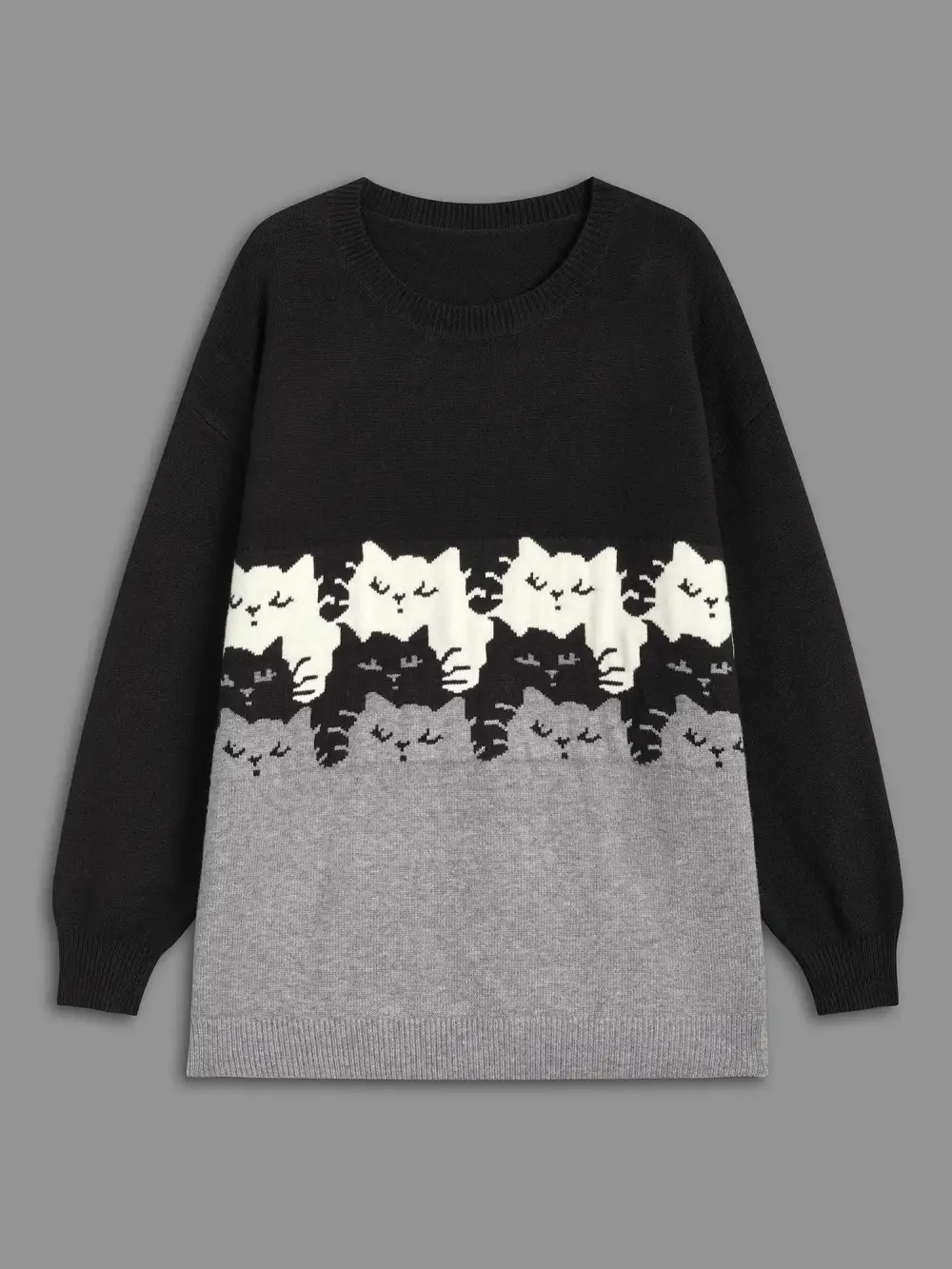 Cat Contrast Drop Shoulder Pullover