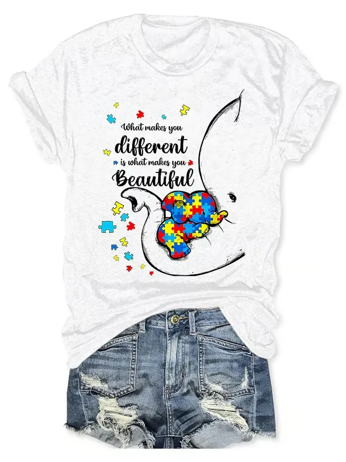 Women'S T-Shirt Autism Awareness What Makes You Different Print T-Shirt