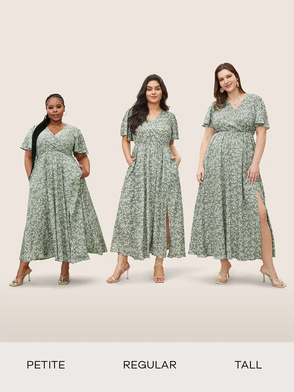 Bloom Dress - Flutter Sleeve Ditsy Floral Pocket Split Maxi Dress