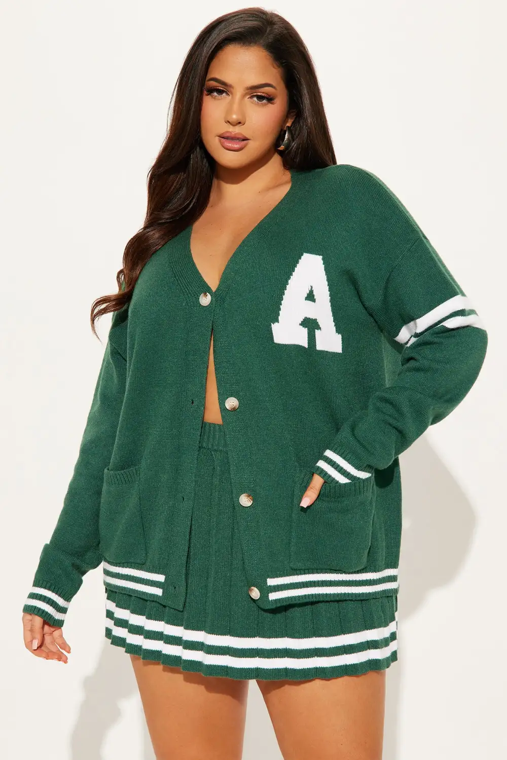 Preppy Era Pleated Sweater Skirt Set - Hunter