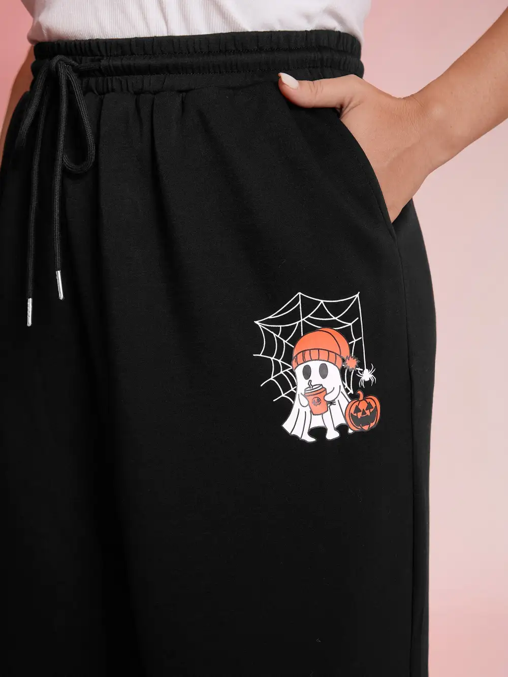 Ghost Motif Cuffed Jogger Pants