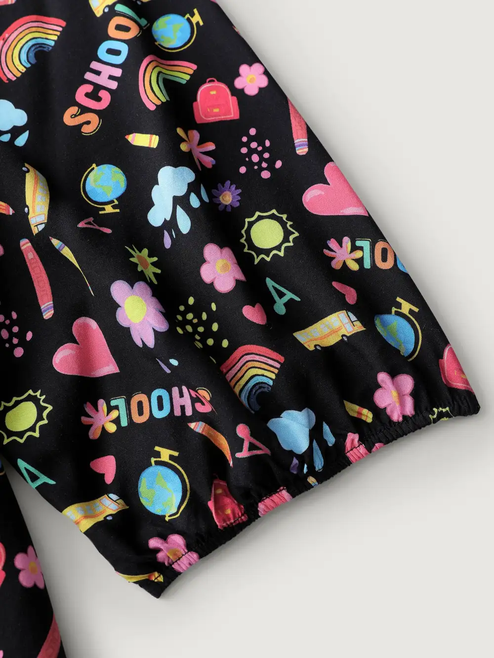 Playful School Print Rayon Deep Neck Midi Dress