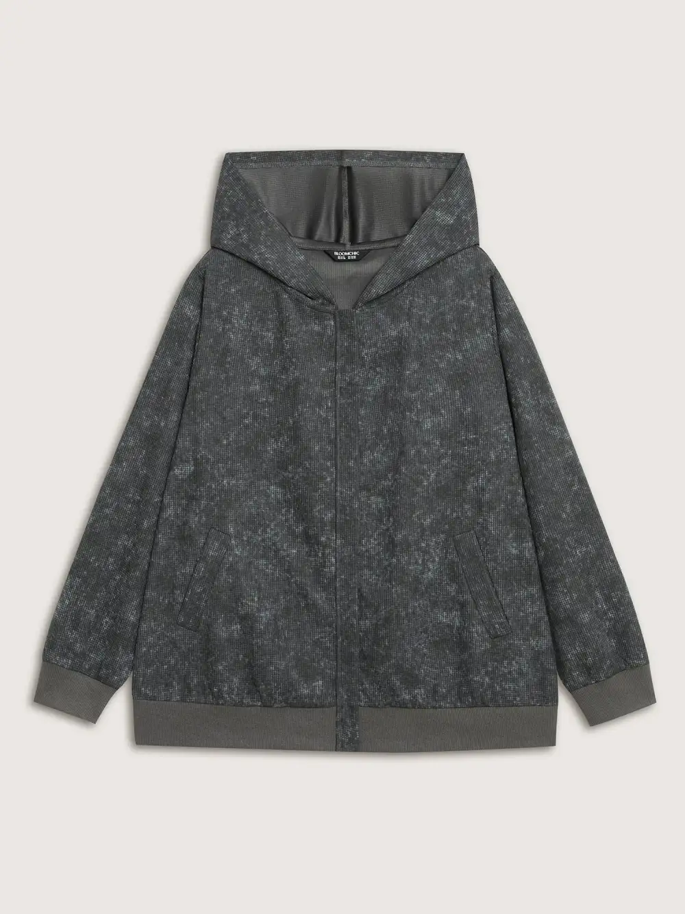 Waffle Texture Solid Zipper Hoodie