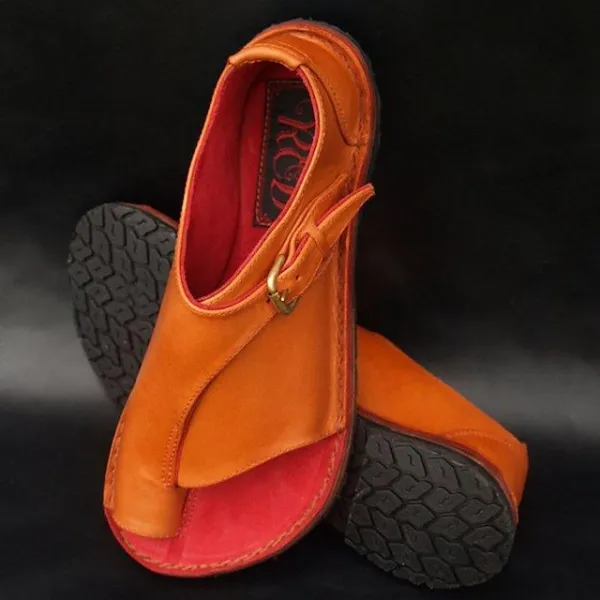 Women's Sandals Flat Sandals Orthopedic Sandals Bunion Sandals Plus Size Outdoor Daily Buckle Flat Heel Open Toe Vintage Casual PU Leather PU Buckle Solid Colored Blue Orange Brown