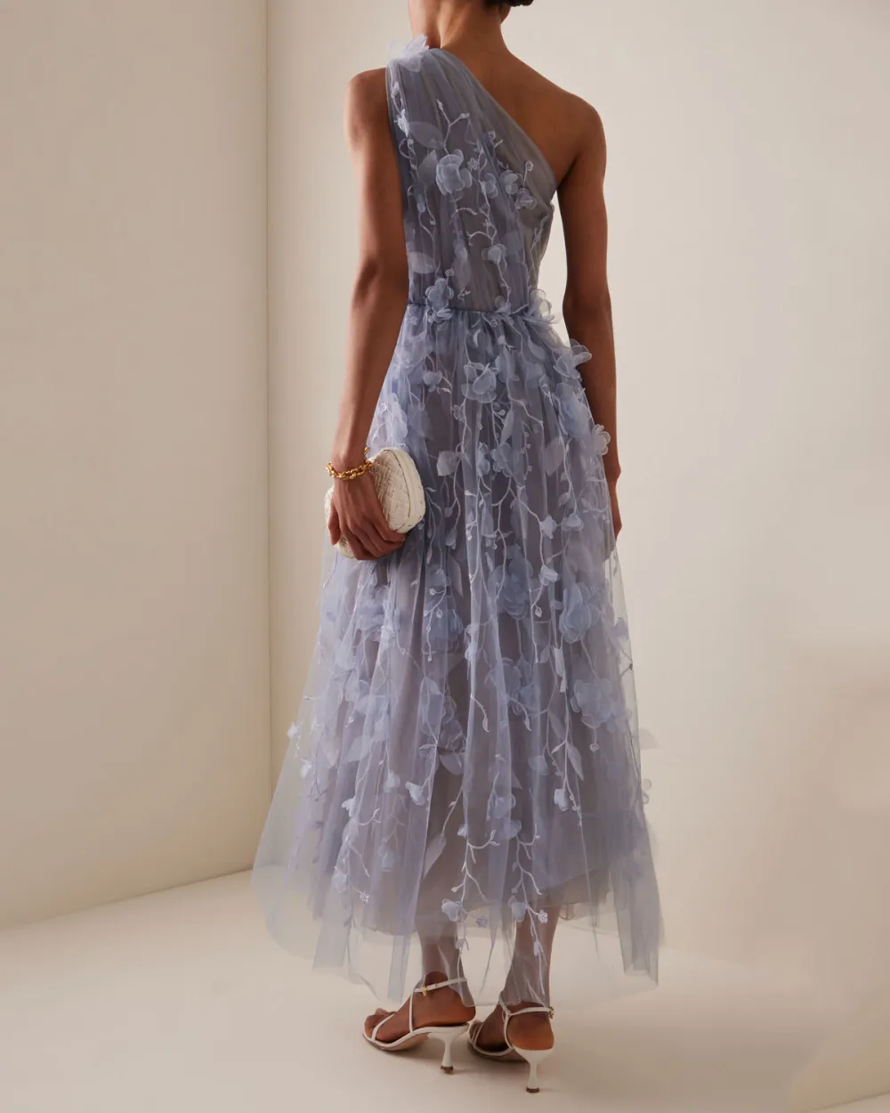 Wisterial Tendrils Appliquéd-Tulle Midi Dress