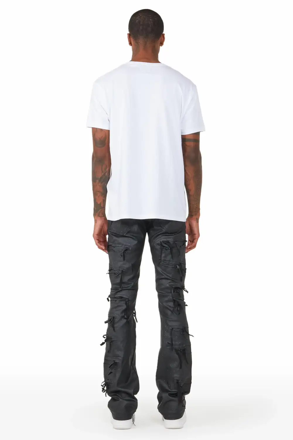 Dalon Black Waxed Stacked Flare Jean