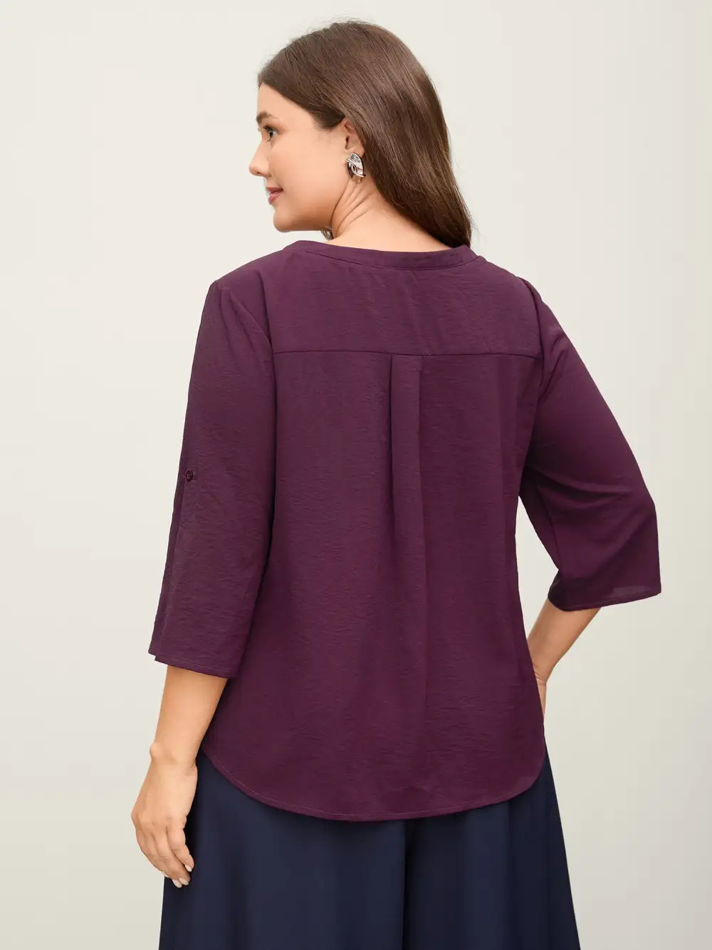 Adjustable Sleeve Neck Tie-Up Solid Blouse