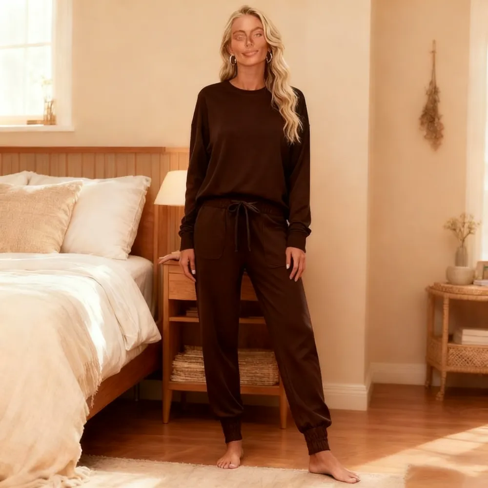 Women's Knit Loungewear Set: Long Sleeve + Jogger Pants