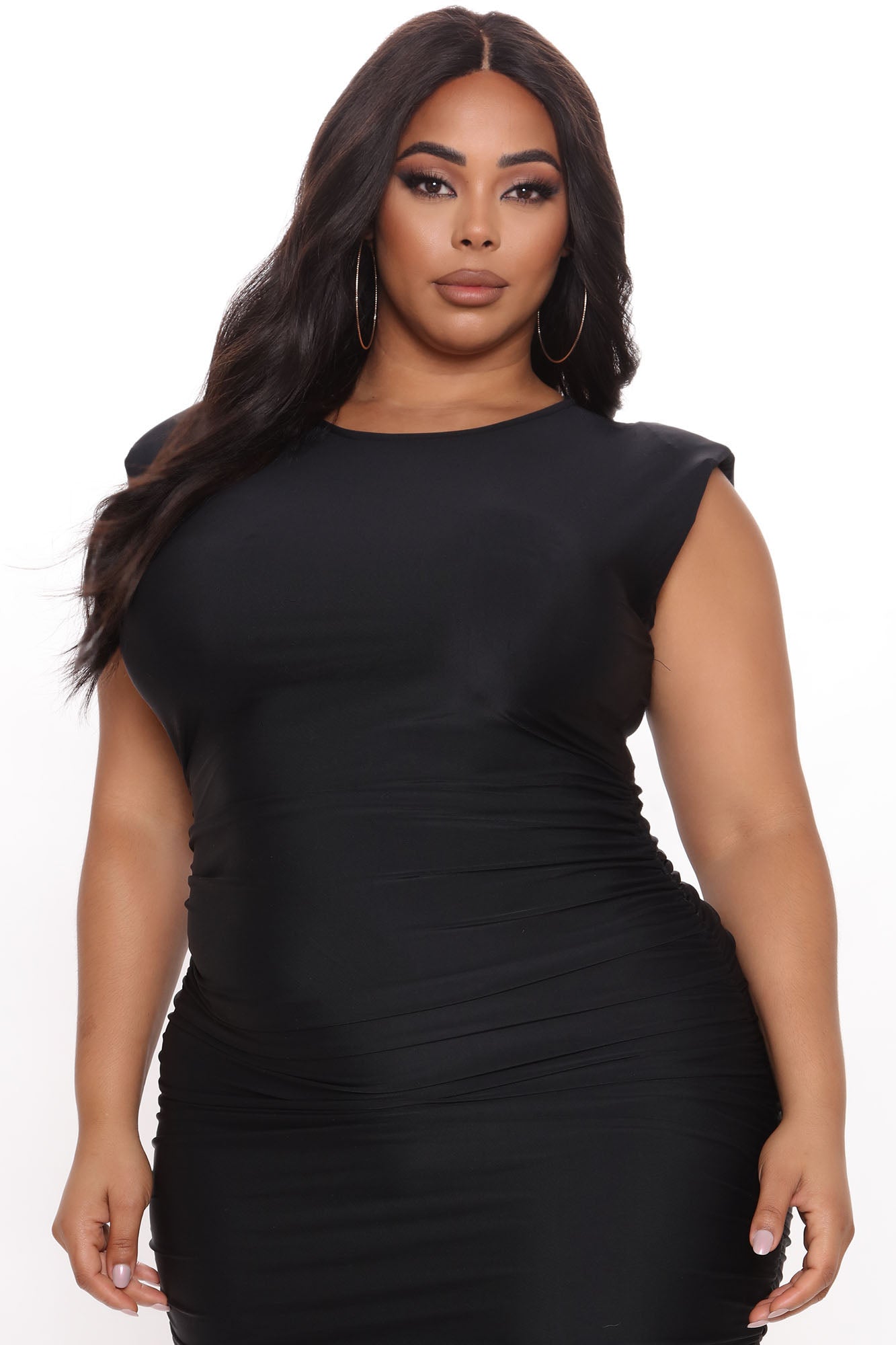 Bold Moves Shoulder Pad Midi Dress - Black