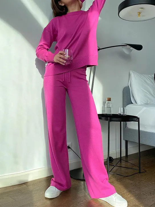 Women's Solid Color Knitted Two-piece Suit