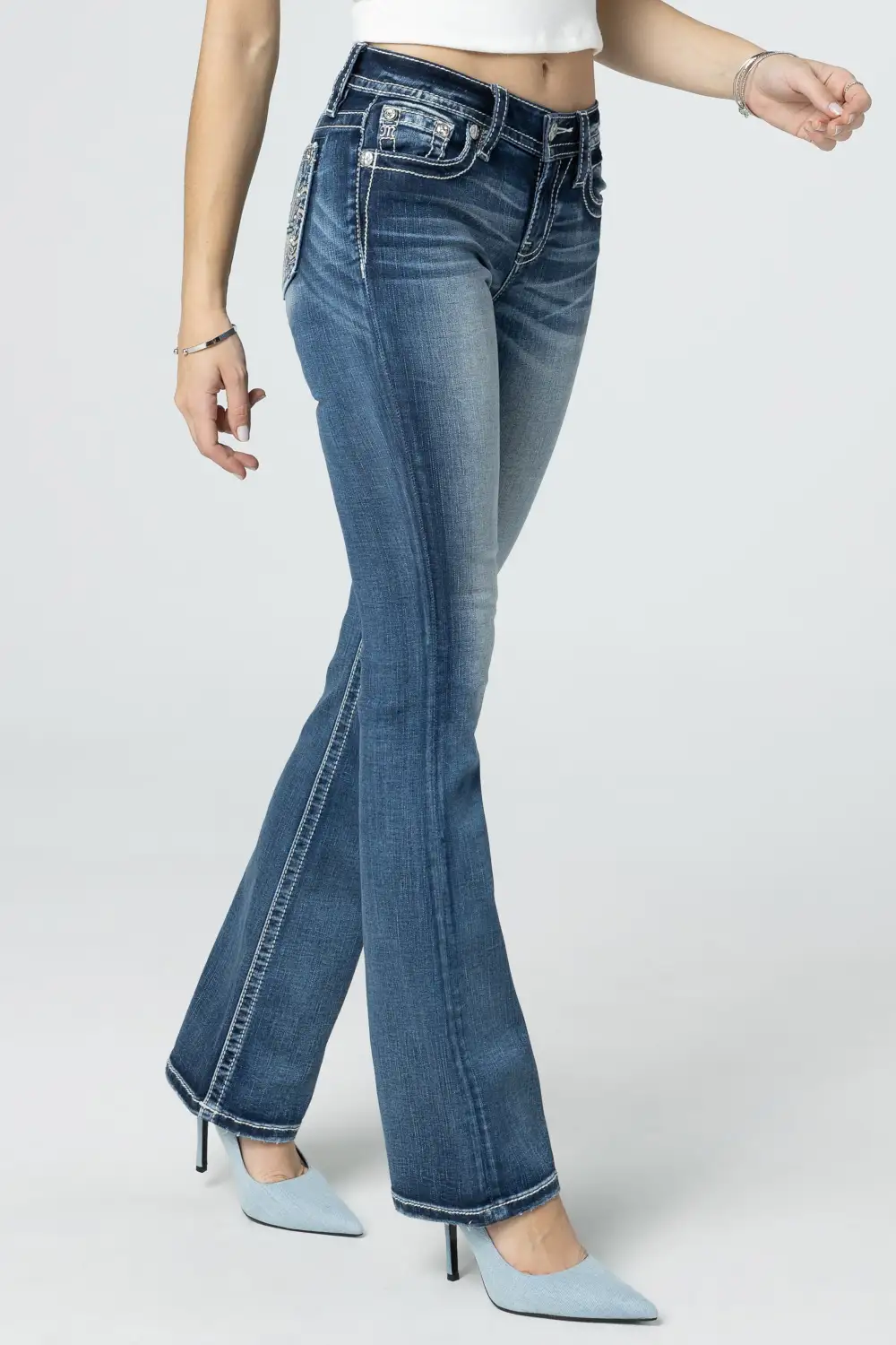 Turquoise & Champagne Fleur De Lis Bootcut Jeans