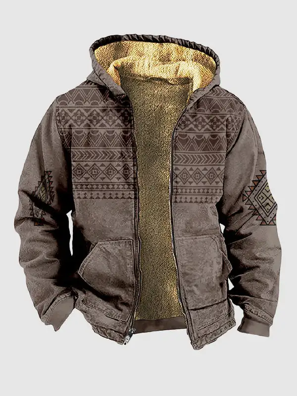 Men's Western Vintage Fleece Full Zip Hoodie Vintage Jacket